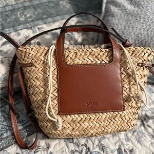 Mango Woven Tote with Brown Leather Accents